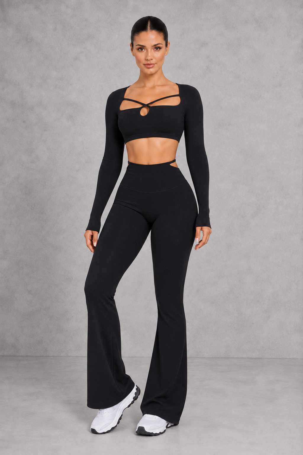 Sculp Cut-Out Crop Top & Flare Pants Set – image 5