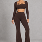Sculp Cut-Out Crop Top & Flare Pants Set in brown – front view