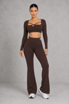 Sculp Cut-Out Crop Top & Flare Pants Set in brown – front view