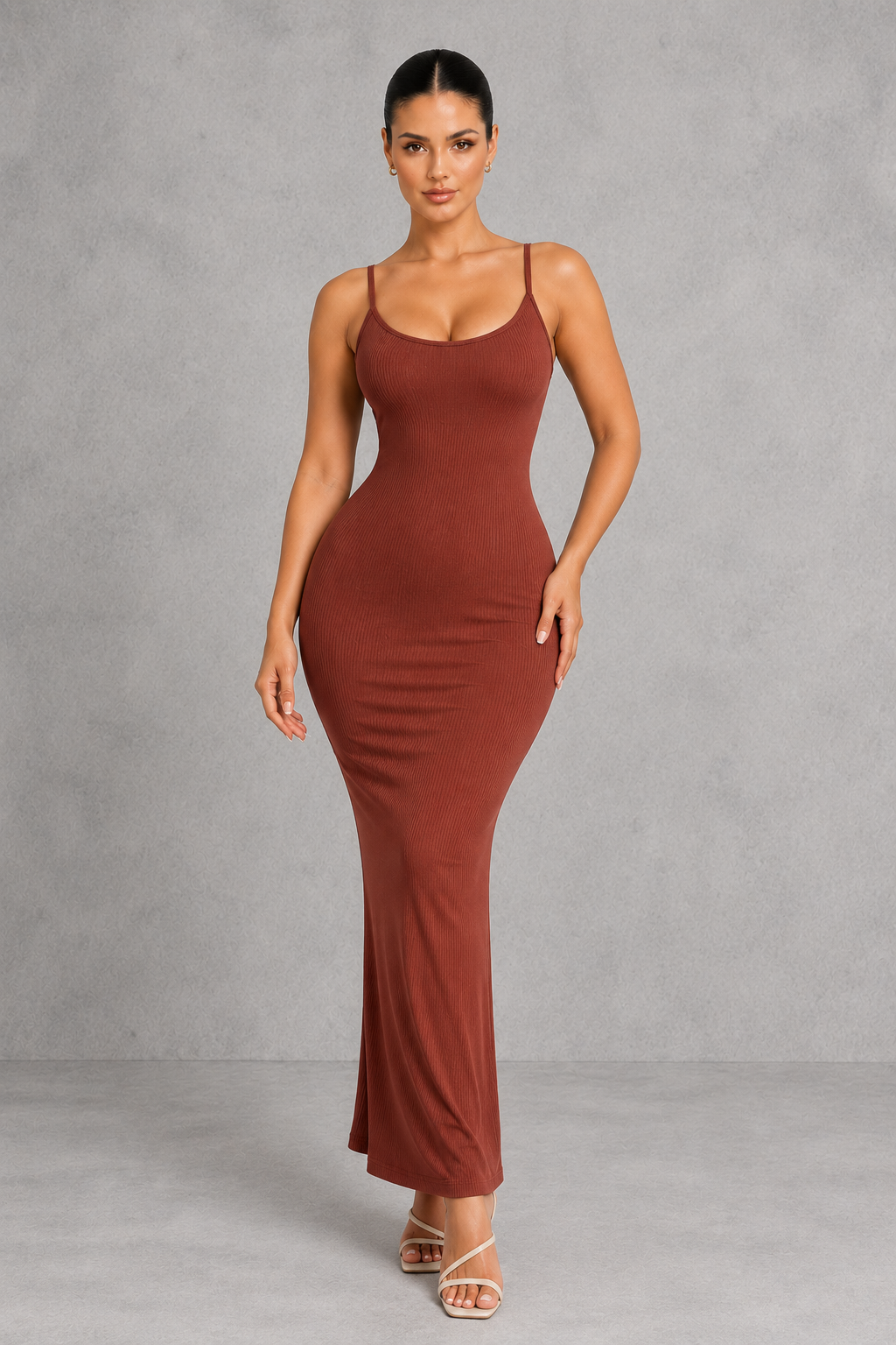 Sculp 2-in-1 ribbed cami shapewear maxi dress – colour view