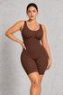 Sculp Colombian-inspired mid-thigh shaping bodysuit in Brown – front view