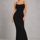 Sculp 2-in-1 ribbed cami maxi dress with built-in shapewear in black – front view