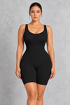 Sculp Colombian-inspired mid-thigh shaping bodysuit in Black – front view