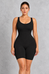 Sculp Colombian-inspired mid-thigh shaping bodysuit in Black – front view