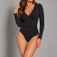 Sculp Cross-Wrap Long Sleeve Bodysuit – Black