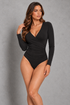 Sculp Cross-Wrap Long Sleeve Bodysuit – Black