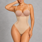 Sculp open bust thong shaping bodysuit in nude – front view worn with own bra