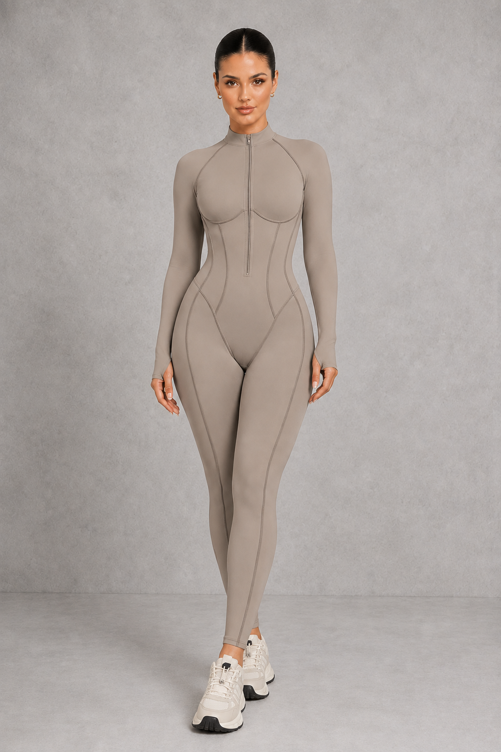 Sculp Long Sleeve Zip-Up Sculpting Jumpsuit – front view