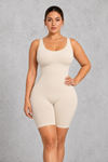 Sculp Colombian-inspired mid-thigh shaping bodysuit in Ivory – front view