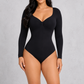 Sculp Seamless Long Sleeve Ruched V-Neck Tummy Control Thong Shaping Bodysuit