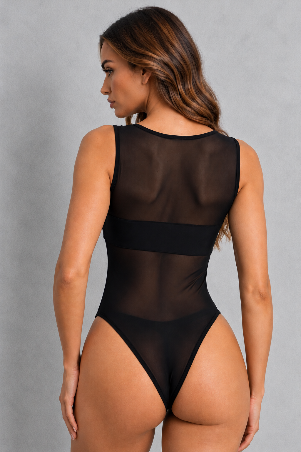 Sculp Sheer Mesh Sleeveless Bodysuit – Black