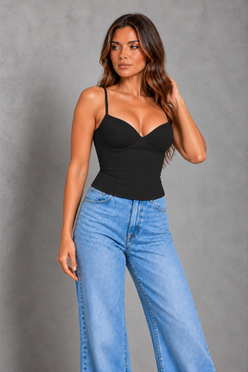Sculp Corset Bustier Crop Top – Black