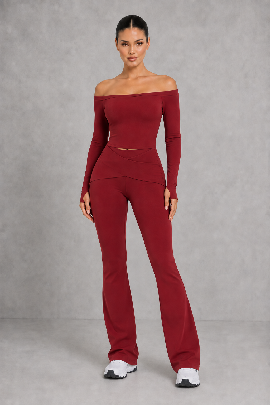 Sculp Off-Shoulder Crop Top & Crossover Flare Leggings Set – image 6