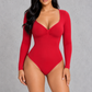 Sculp Seamless Long Sleeve Ruched V-Neck Tummy Control Thong Shaping Bodysuit