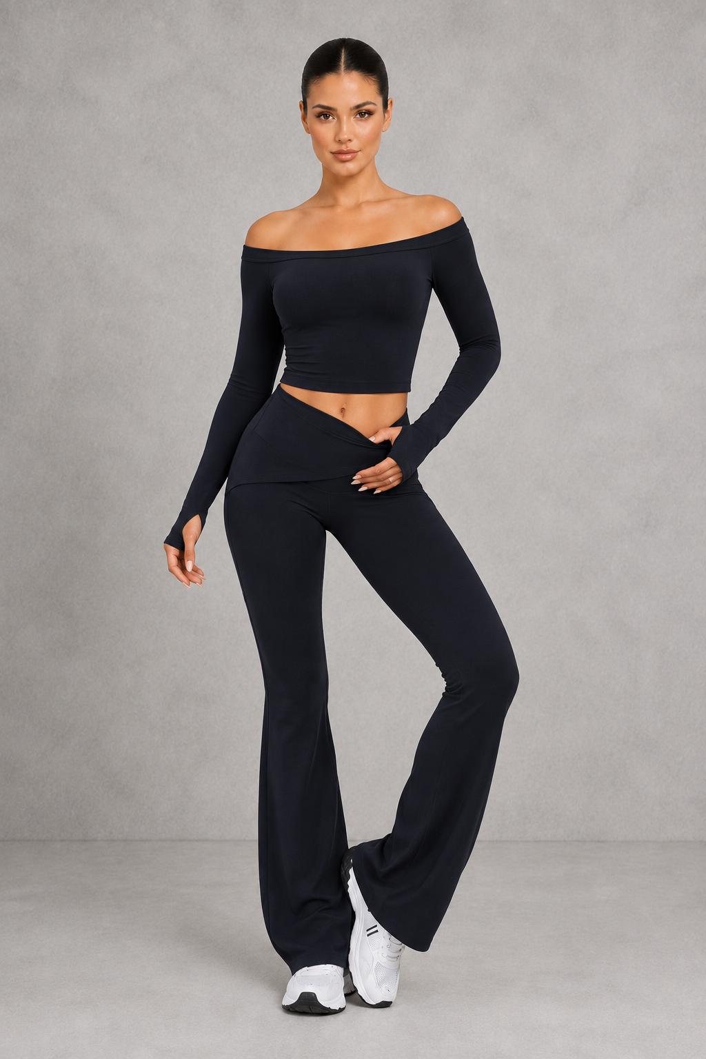 Sculp Off-Shoulder Crop Top & Crossover Flare Leggings Set – image 7