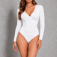 Sculp Cross-Wrap Long Sleeve Bodysuit – White