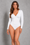 Sculp Cross-Wrap Long Sleeve Bodysuit – White