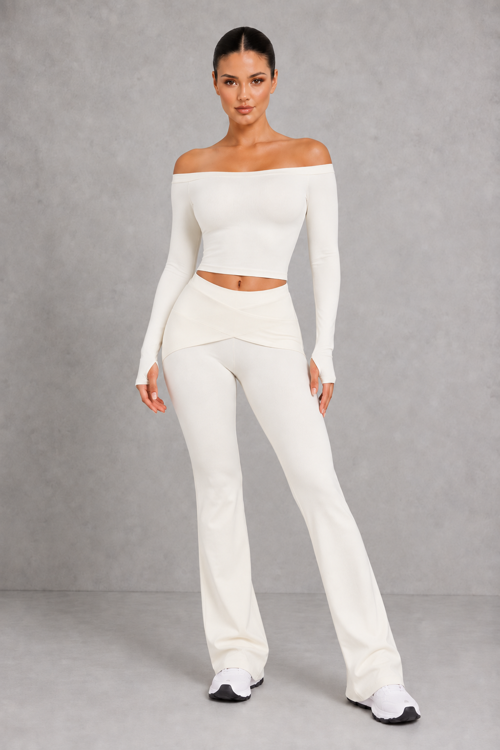 Sculp Off-Shoulder Crop Top & Crossover Flare Leggings Set – image 8