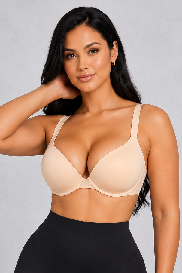 Sculp Seamless Push-Up T-Shirt Bra in Nude, front view
