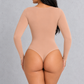 Sculp Seamless Long Sleeve Ruched V-Neck Tummy Control Thong Shaping Bodysuit