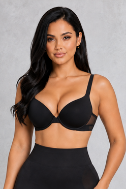 Sculp Seamless Push-Up T-Shirt Bra in Black, front view
