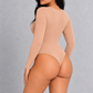 Sculp Seamless Long Sleeve Ruched V-Neck Tummy Control Thong Shaping Bodysuit