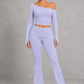 Sculp Off-Shoulder Crop Top & Crossover Flare Leggings Set – front view