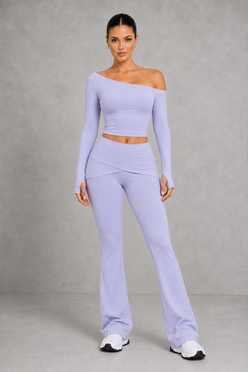 Sculp Off-Shoulder Crop Top & Crossover Flare Leggings Set – front view