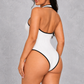 Sculp Ribbed Halter Cut-Out Bodysuit – White, back view
