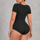 Sculp deep V-neck short sleeve bodysuit in Black – back view