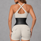 Sculp glossy latex hourglass waist cincher in Black – back view