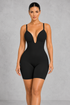 Sculp Low Back Mid-Thigh Shapewear Bodysuit in Black, front view