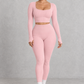 Sculp Ribbed Square Neck Gym Co-Ord in Pink – front view