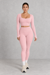 Sculp Ribbed Square Neck Gym Co-Ord in Pink – front view
