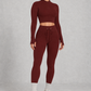 Sculp Ribbed Half-Zip Gym Co-Ord in Burgundy – three-quarter view