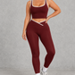 Sculp Crossover Leggings & Sports Bra Gym Set in Burgundy – front view