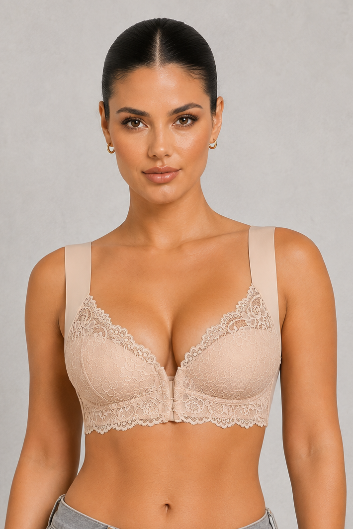 Sculp Front Fastening Lace Racerback Push Up Bra