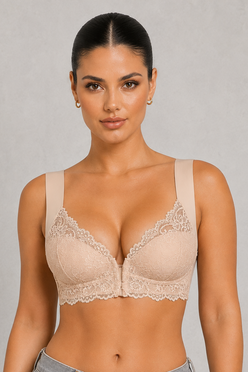 Sculp Front Fastening Lace Racerback Push Up Bra