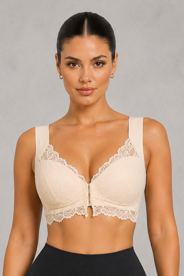 Sculp Front Fastening Lace Racerback Push Up Bra