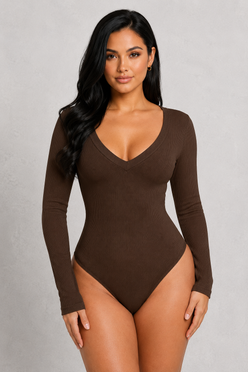 SculpStore V-Neck Long Sleeve Sculpting Bodysuit