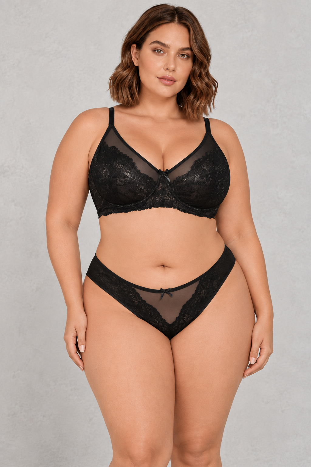 Sculp Sheer Lace Push-Up Bra & Knicker Set in Black – view 3