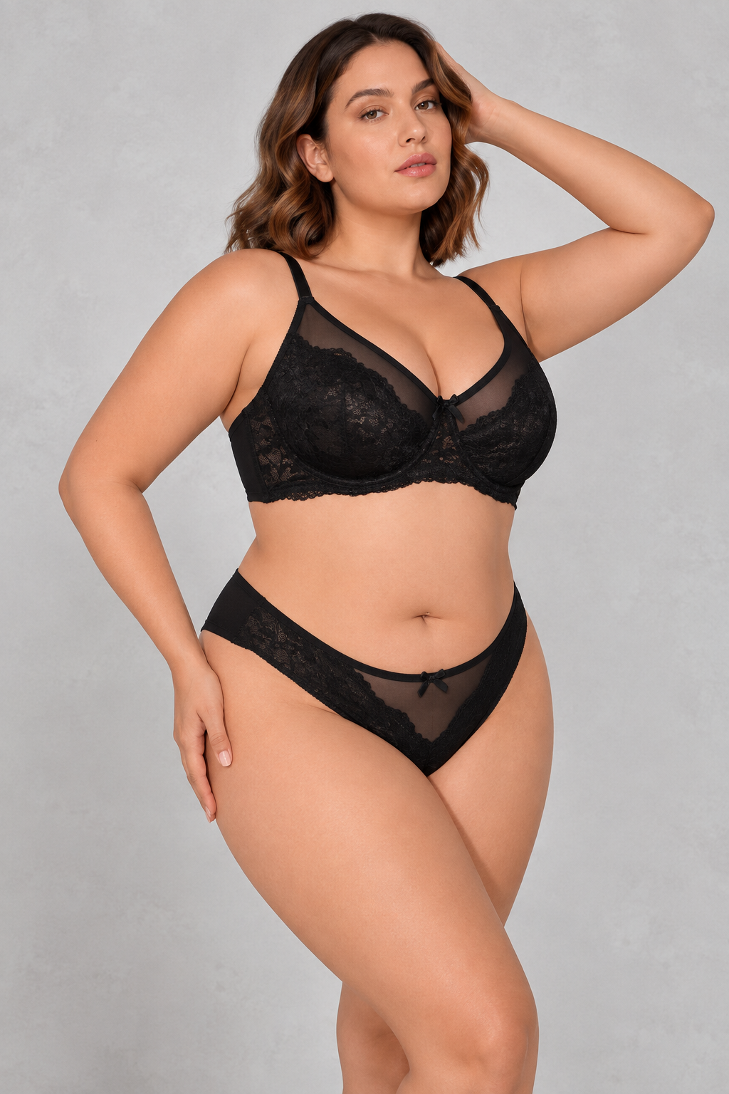 Sculp Sheer Lace Push-Up Bra & Knicker Set in Black