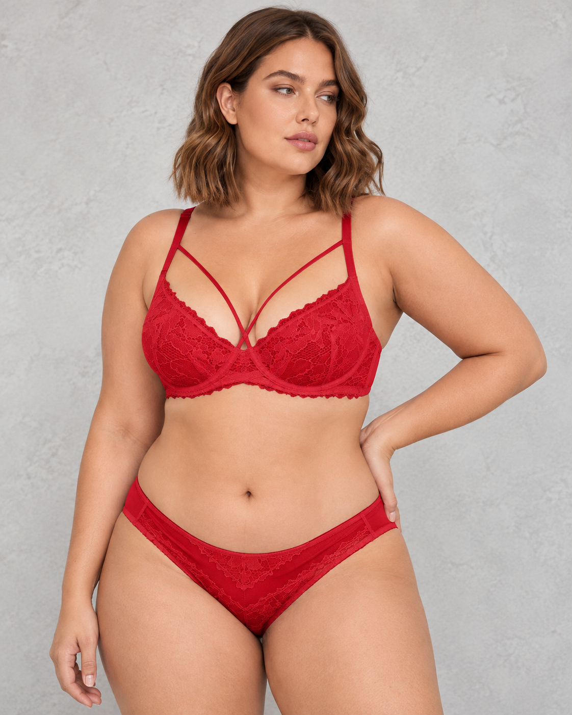 Sculp Strappy Lace Minimiser Bra & Knicker Set in Red
