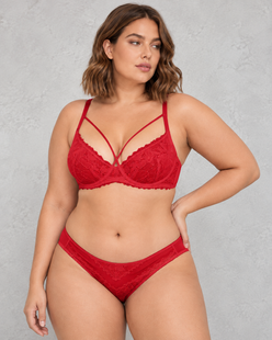 Sculp Strappy Lace Minimiser Bra & Knicker Set in Red