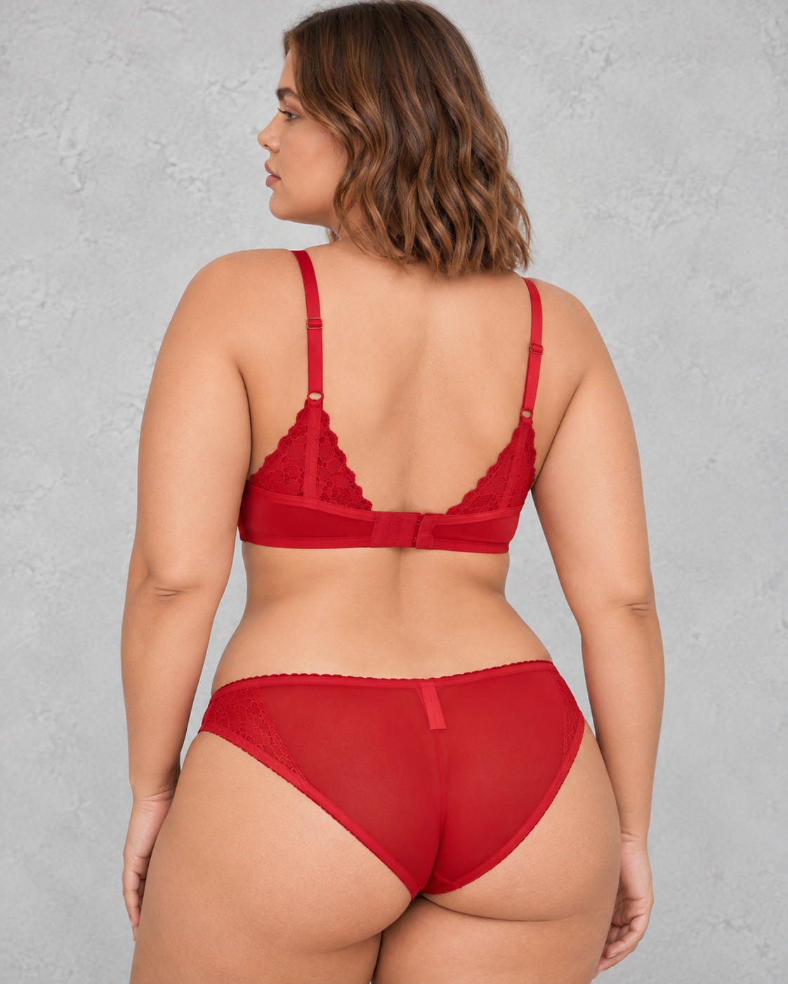 Sculp Strappy Lace Minimiser Bra & Knicker Set in Red – view 3
