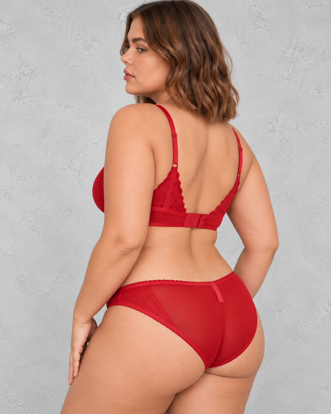 Sculp Strappy Lace Minimiser Bra & Knicker Set in Red – view 2