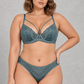 Sculp Strappy Lace Minimiser Bra & Knicker Set in Dark Green