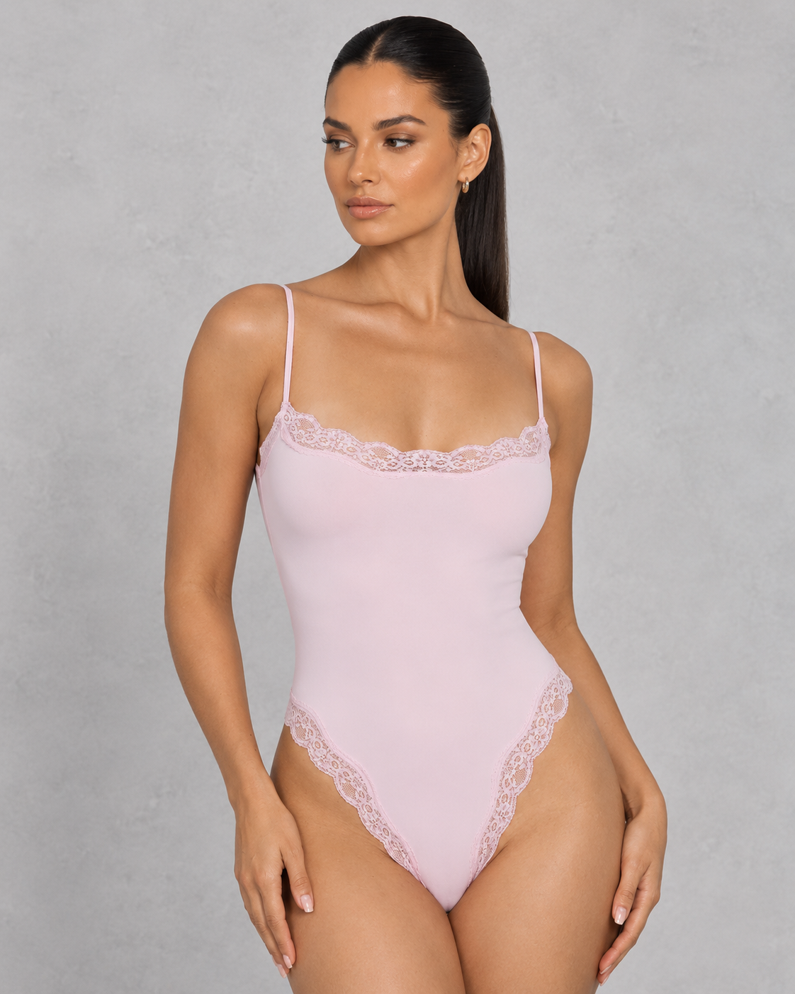 Sculp Lace Trim Spaghetti Strap Bodysuit