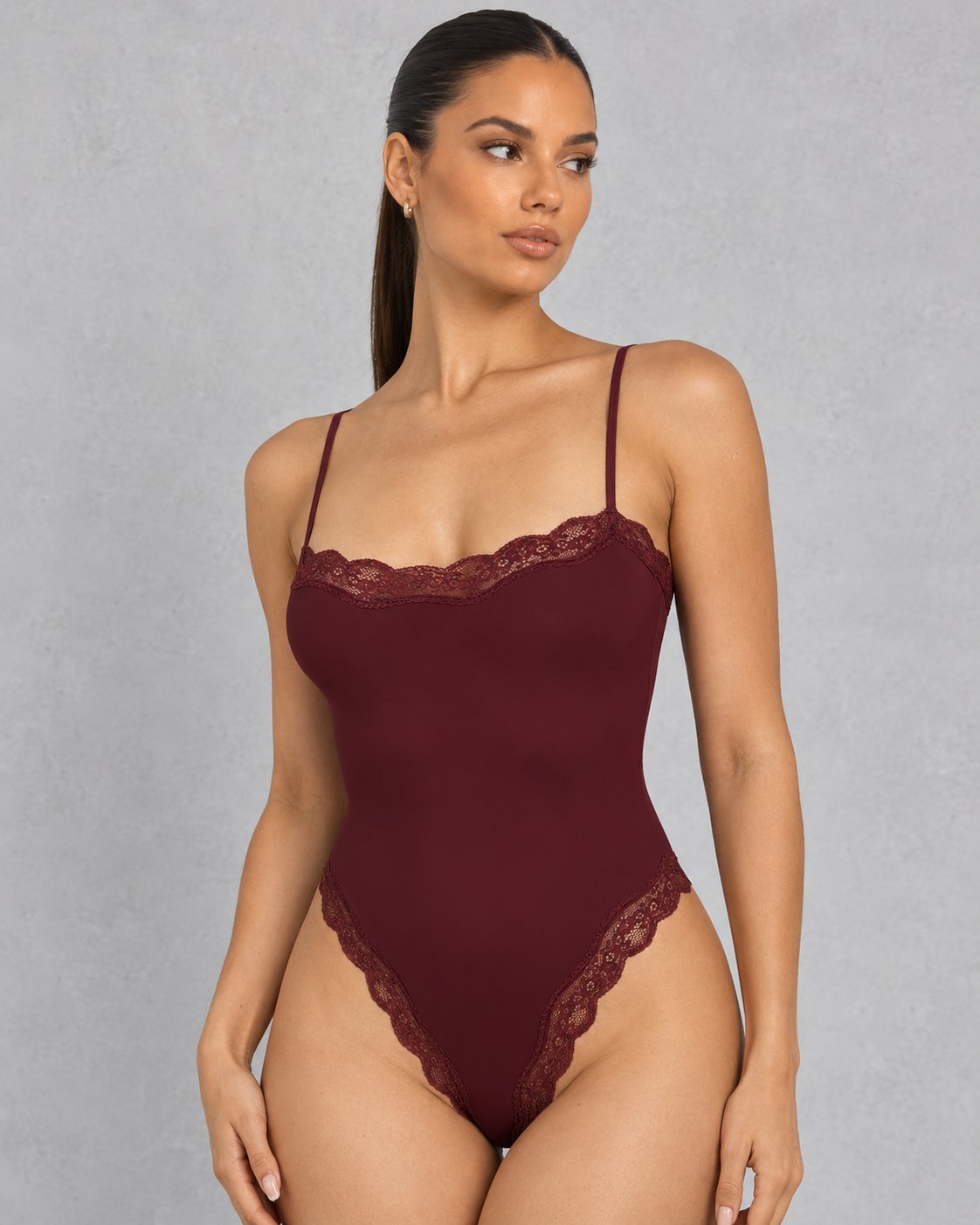 Sculp Lace Trim Spaghetti Strap Bodysuit