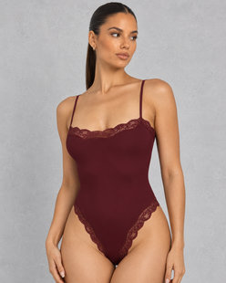 Sculp Lace Trim Spaghetti Strap Bodysuit